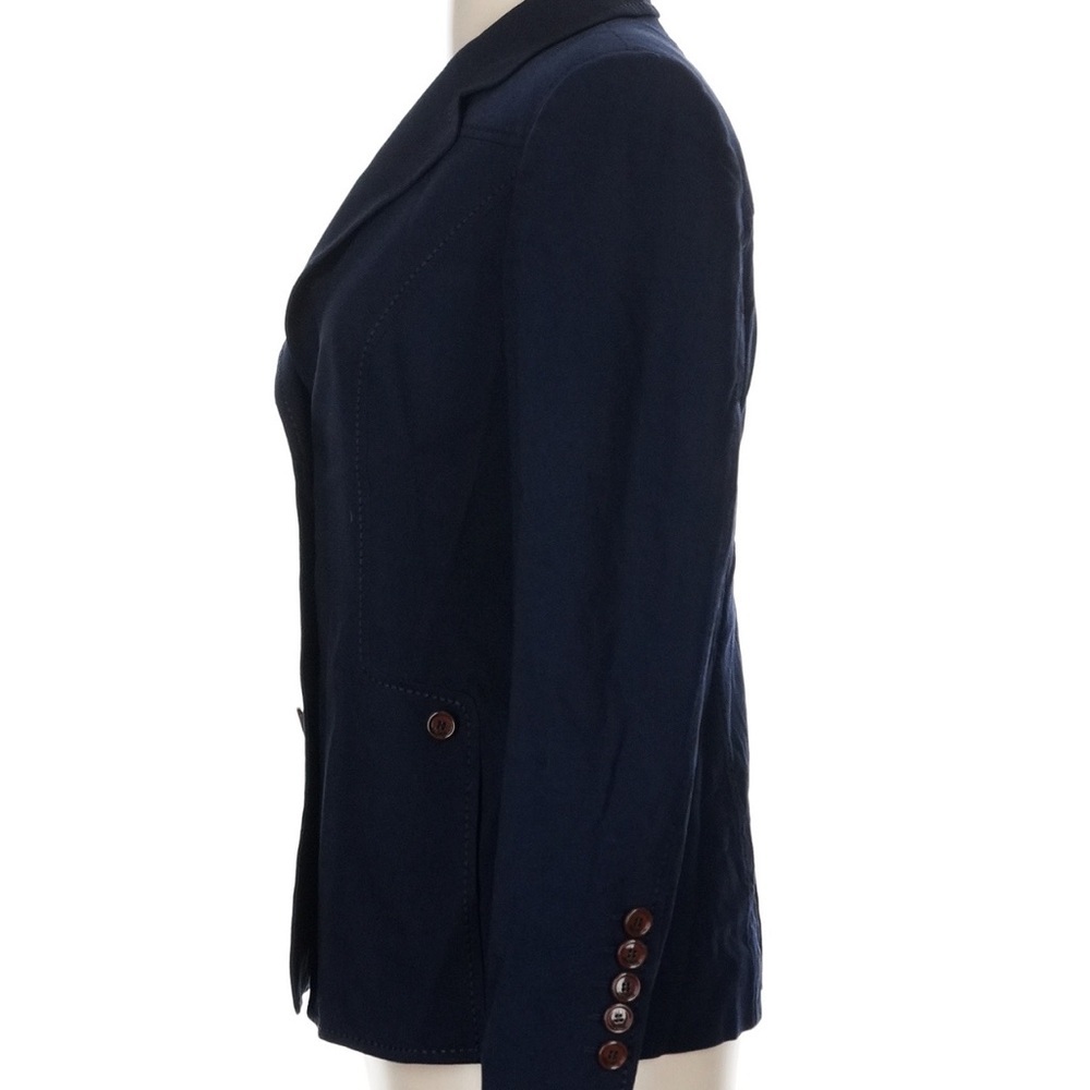 Escada Size EU 38 / US 8 Wool blazer Navy Blue Brown Buttons jacket n - Picture 5 of 11